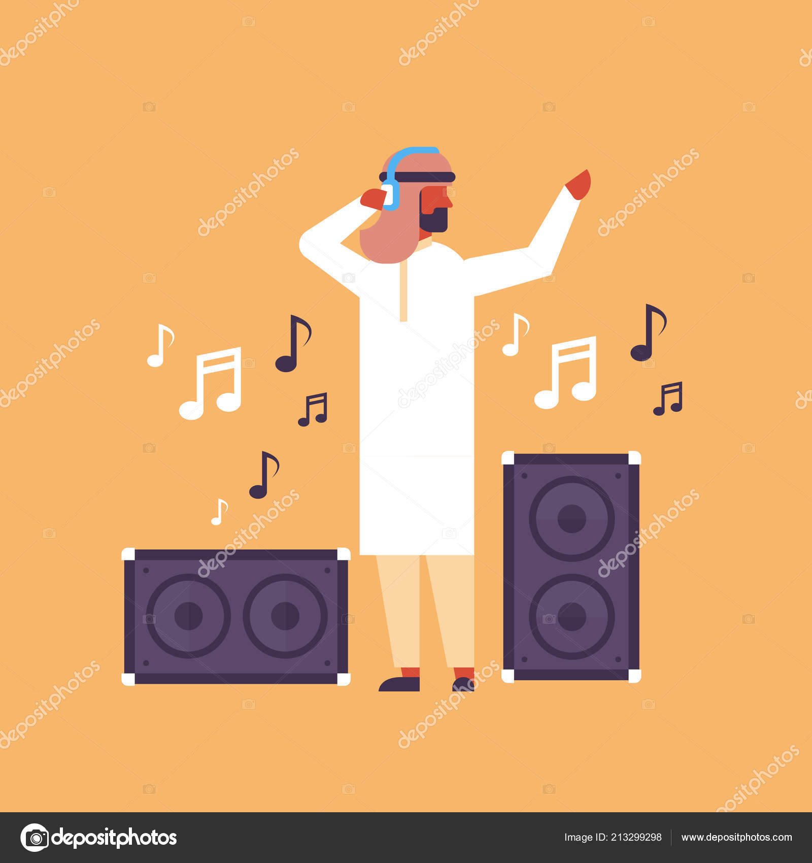 hellig idiom stramt Arabic man dj acoustic column music speakers concept karaoke melody cartoon  character headphones flat full length Stock Vector Image by ©mast3r  #213299298