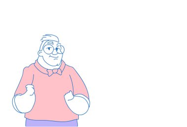 Gözlük erkek karakter portre Kroki doodle izole yatay giyen sıradan adam kilolu