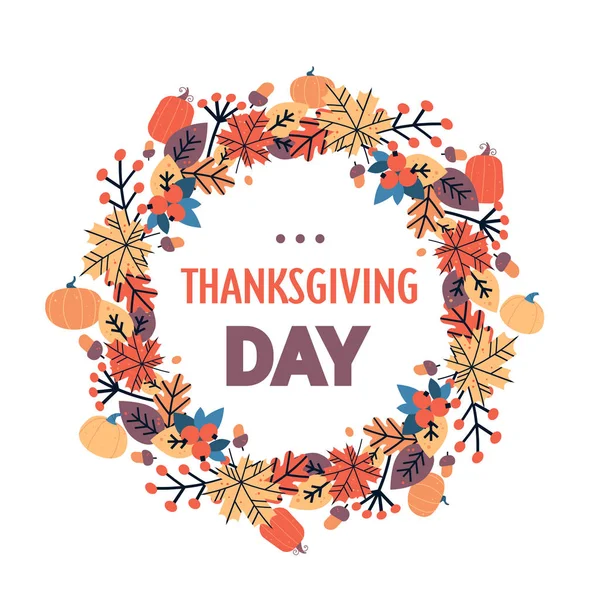 Happy thanksgiving dag hösten traditionella skörden holiday gratulationskort isolerad platta — Stock vektor