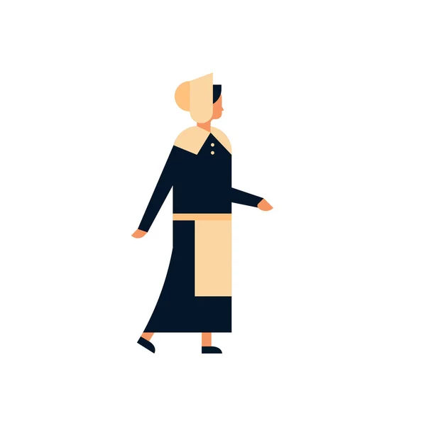 Indianska kvinna Tacksägelsedagen konceptet lady bär traditionella kläder kvinnliga tecknad karaktär full längd isolerad platta — Stock vektor