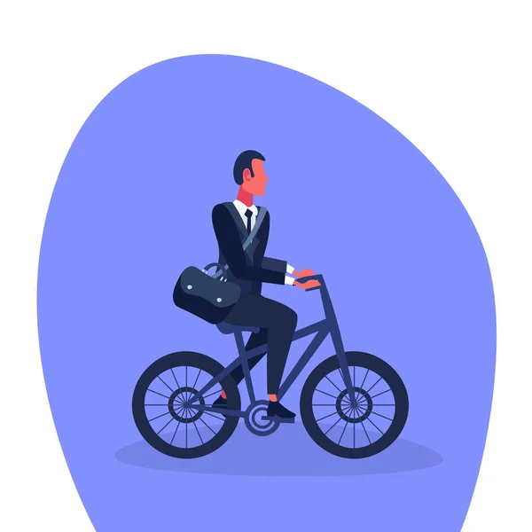 Empresário andar de bicicleta trabalhador de escritório homem de negócios saudável estilo de vida ecologia transporte masculino desenho animado personagem plana — Vetor de Stock
