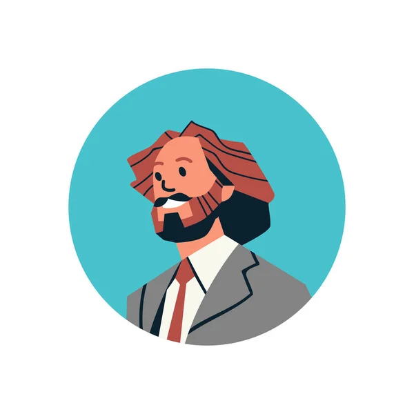 Braun haar geschäftsmann avatar mann gesicht profil icon konzept online support service männlich cartoon figur portrait isoliert flach — Stockvektor
