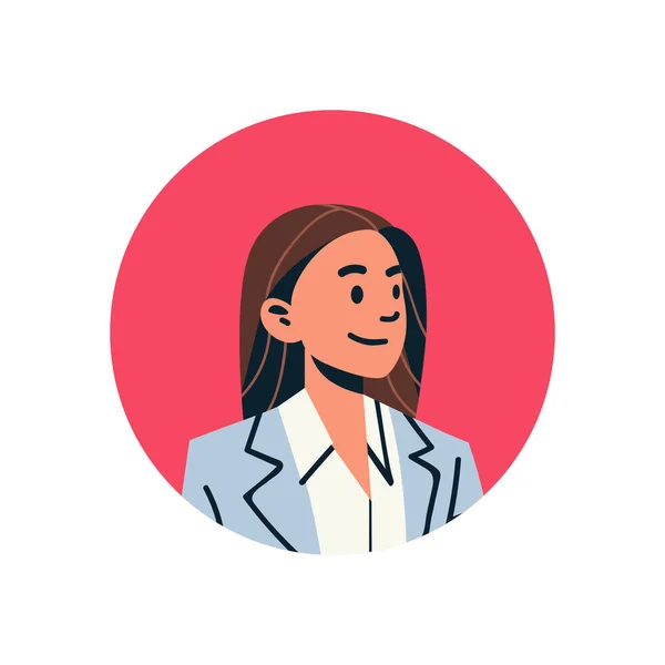 갈색 머리 사업가 아바타 여자 얼굴 프로필 아이콘 개념 온라인 지원 서비스 여성 만화 캐릭터 초상화 평면 절연 — 스톡 벡터