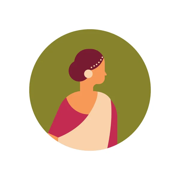 Femme indienne visage avatar dame portant des vêtements traditionnels nationaux hindou personnage de bande dessinée portrait isolé plat — Image vectorielle