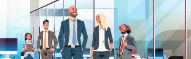 iş adamları lider liderlik kavramı işadamları kadınlar modern ofis iç erkek kadın karikatür karakter portre yatay banner düz takım