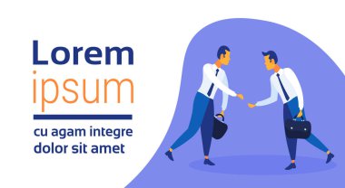 Erkek çizgi film karakteri yatay kopya alanı düz tam uzunlukta iki işadamları el sıkışma ortaklık anlaşması kavram başarılı iş stratejisi iyi anlaşma