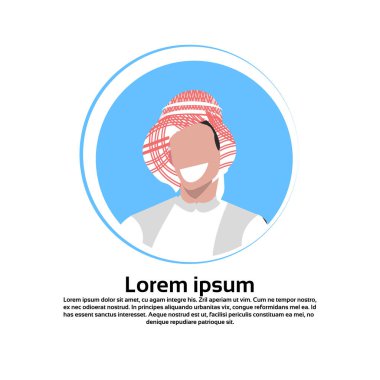 Geleneksel giysiler Arap karikatür karakter portre izole yuvarlak çerçeve düz giyen Arapça iş adam yüz avatar