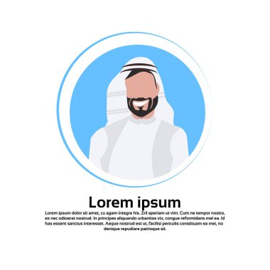Geleneksel giysiler Arap karikatür karakter portre izole yuvarlak çerçeve düz giyen Arapça iş adam yüz avatar