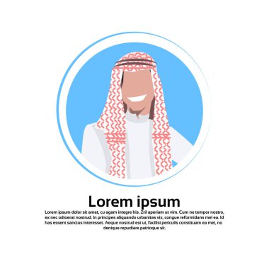 Geleneksel giysiler Arap karikatür karakter portre izole yuvarlak çerçeve düz giyen Arapça iş adam yüz avatar