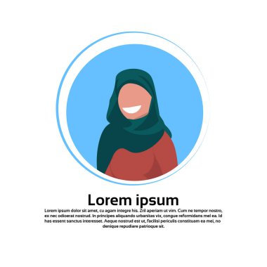 Arap kadın yüz avatar geleneksel kıyafetleri şal Arap kadın karikatür karakter portre izole yuvarlak çerçeve düz giyiyor