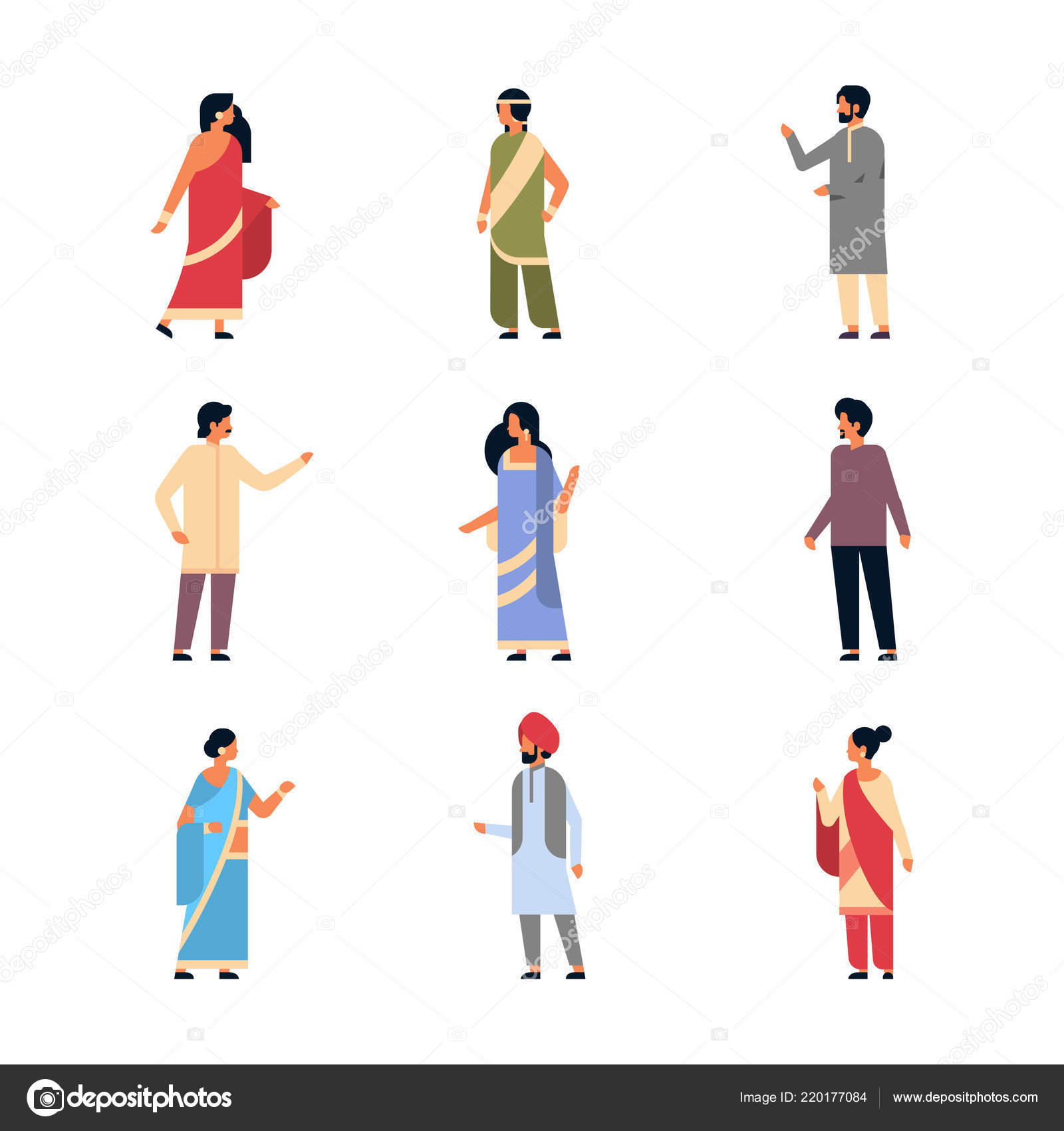 Set different indian people wearing national traditional clothes hindu man  woman celebration concept male female cartoon character collection full  length isolated horizontal flat Stock Vector Image by ©mast3r #220177084