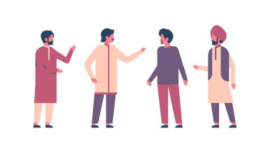 Hintli adam grup Ulusal geleneksel giysiler hindu erkekler kutlama kavramı erkek çizgi film karakteri tam uzunlukta giyen yatay düz izole