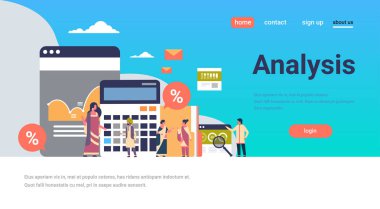 birlikte çalışan beyin fırtınası kavramı düz yatay kopya alanı vektör çizim Hint iş insanlar grafik finans analiz hesap makinesi