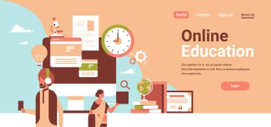 e-öğrenme araçları online kullanma Hint insanlar kulaklık eğitim kavramı Hintli kadın portre düz yatay banner kopya alanı vektör çizim