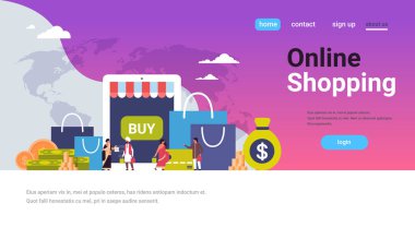 kavram kağıt paketler para Doları Hint insanlar iletişim dünya harita arka plan düz yatay kopya alanı alışveriş online