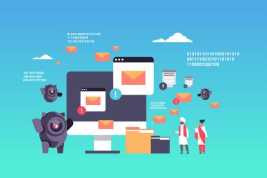 saldırı robot bilgisayar uygulama internet spam kavramı yapay zeka Hint insanlar ekip çalışması stratejisi düz yatay spam bot e-posta spam