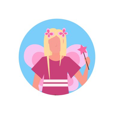 sihirli peri kostüm yüz avatar mutlu halloween kavramı kadın karikatür karakter portre düz giyen kadın