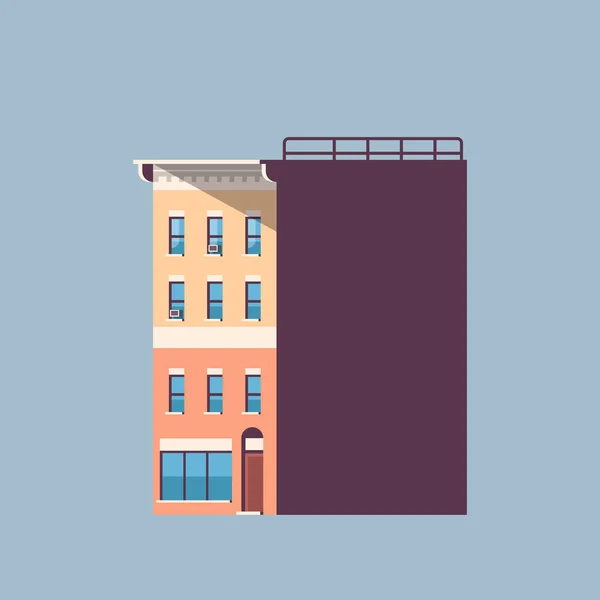 都市の建物の家都市の不動産コンセプト アーキテクチャ デザイン分離した灰色の背景平面ベクトル図 — ストックベクタ