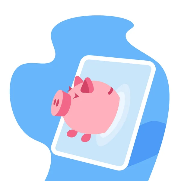 Tableta pantalla alcancía aplicación en línea dinero ahorro concepto de inversión en efectivo plano — Archivo Imágenes Vectoriales