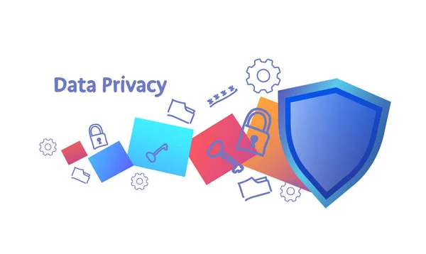 Danych osobowych prywatności pojęcie informacji zabezpieczeń ochrony tarcza ikona szkic doodle poziome — Wektor stockowy
