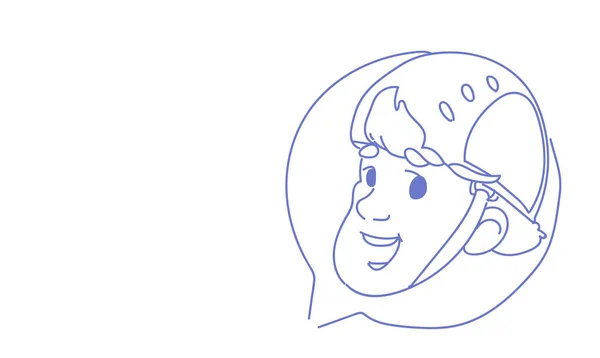 Μοτοσικλέτα παράδοση υπηρεσία άνθρωπος σκούτερ οδήγησης πρόσωπο avatar συνομιλίας φούσκα επικοινωνίας έννοια courier πορτρέτο σκίτσο doodle οριζόντια — Διανυσματικό Αρχείο