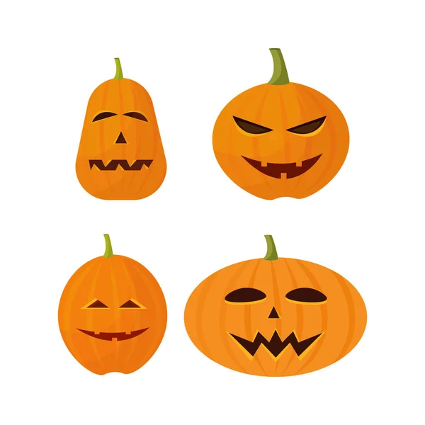 Conjunto diferente abóboras coleção feliz halloween feriado decoração conceito plano isolado — Vetor de Stock