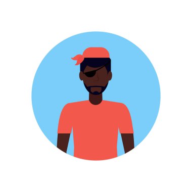 korsan kostüm yüz avatar mutlu halloween kavramı erkek çizgi film karakter portre düz giyen Afrikalı-Amerikalı adam