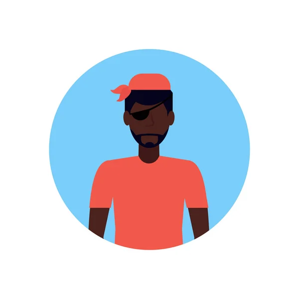 Africano americano hombre usando pirata traje cara avatar feliz halloween concepto masculino dibujo animado carácter retrato plana — Vector de stock