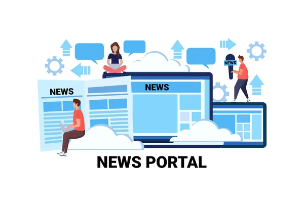 Concepto de portal de noticias servicio de información de redes sociales plana horizontal — Vector de stock