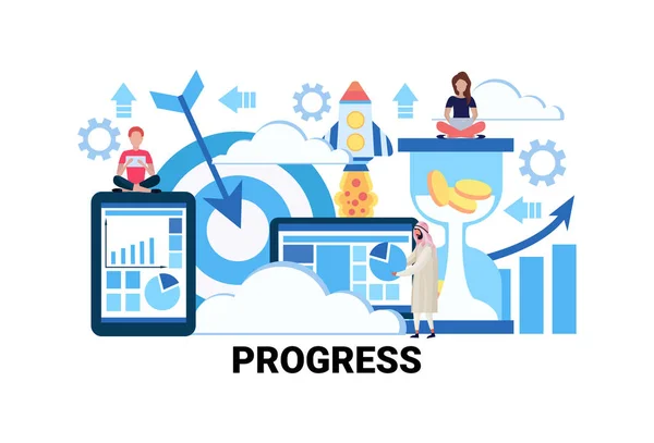 Mensen succesvol teamwerk strategie vooruitgang concept bedrijfsinnovatie project financiële opstarten lanceren vlak en horizontaal — Stockvector