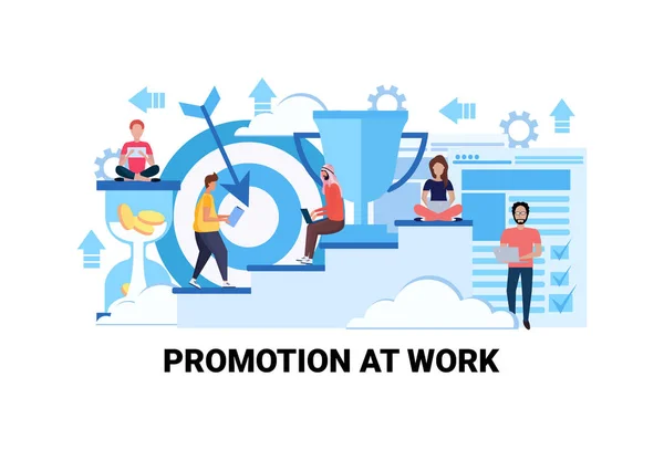 Steps to success career growth promotion at work concept successful strategy flat horizontal — 图库矢量图片