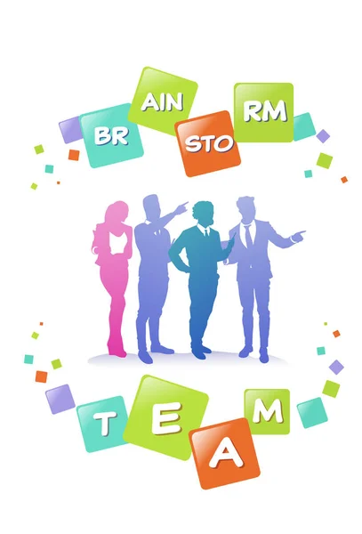 Colourful business people silhouette, group of diversity businesswoman and man brainstorming , successful team concept A4 vertical — Stock Vector