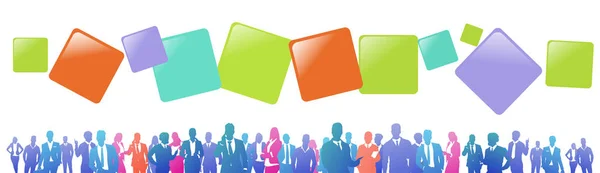 Färgglada framgång business personer siluett, grupp av mångfald affärsman och affärskvinna bubblor, framgångsrikt team konceptet banner — Stock vektor
