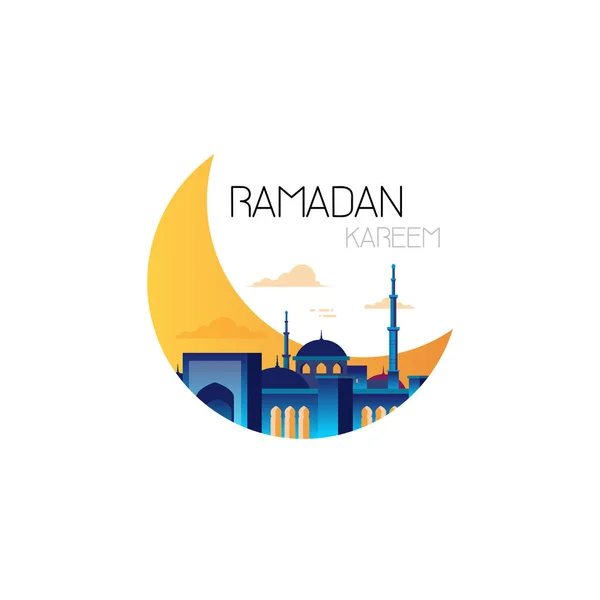 Ramadan kareem islam heilige maand platte wenskaartsjabloon op witte achtergrond — Stockvector