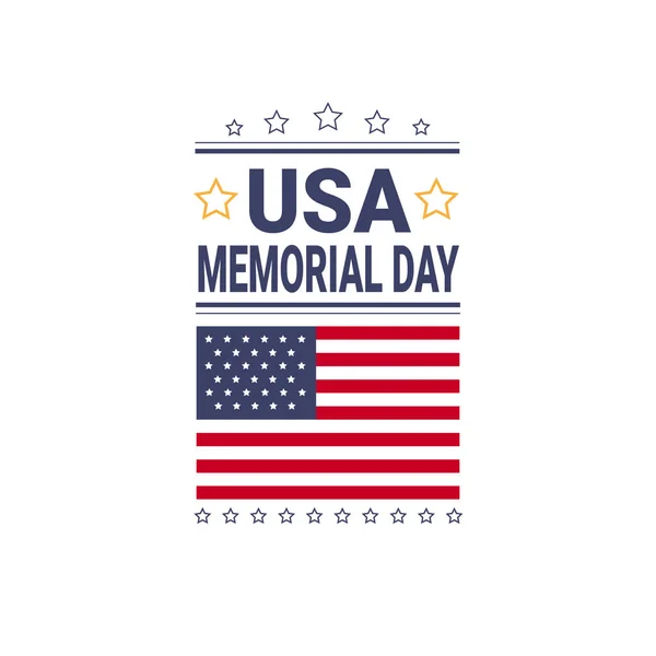 Memorial day EUA cartão papel de parede, bandeira nacional americana com estrelas sobre fundo branco, design plano — Vetor de Stock