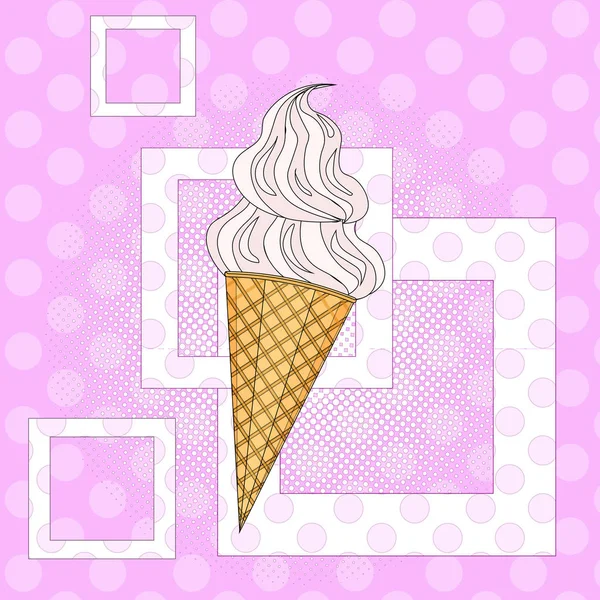아이스크림 핑크 배경 디저트 패스트 푸드 개념 평면 디자인 — 스톡 벡터