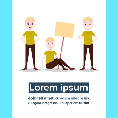 Çocuk karakter şahsiyet çeşitlilik pozlar erkek şablon tasarım çalışmaları ve animasyon için beyaz arka plan tam uzunlukta kopya alanı düz kişi üzerinde ayarlayın.