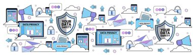 veri Emanet bulut kalkan tablet üzerinde eşitleme genel veri koruma yönetmeliği Gdpr sunucu güvenlik görevlisi düz beyaz arka plan afiş asma kilit