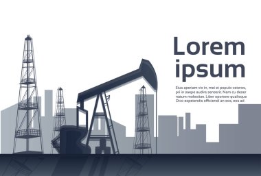 Fabrika Binası doğa hava kirliliği bitki boru atık. bir petrol sondaj beyaz arka plan üzerinde silüeti. afiş. düz kopya alanı