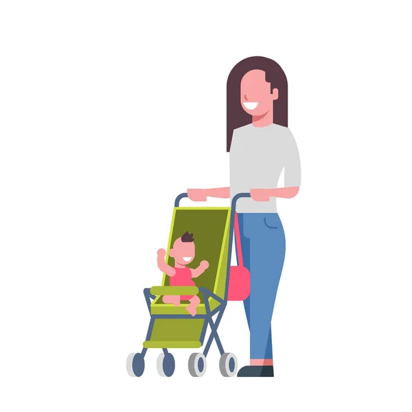 Matka syn miminko v kočárku po celé délce avatar na bílém pozadí, úspěšné koncepce, ploché karikatury — Stockový vektor