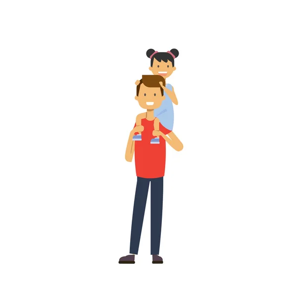 Père tient sa fille sur fond blanc, concept de famille heureux, dessin animé plat — Image vectorielle