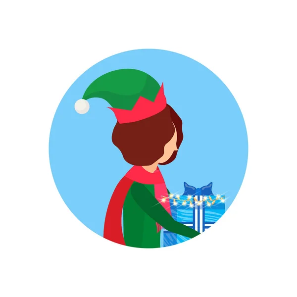 Weihnachten mädchen gesicht profil avatar elf santa helfer konzept flach weiblich cartoon figur portrait isoliert — Stockvektor