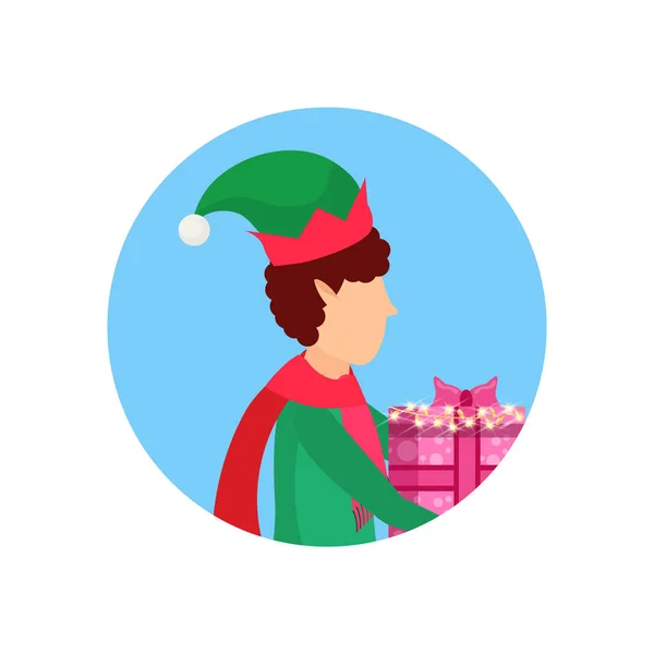 Weihnachten junge gesicht profil avatar elf weihnachtsmann helfer konzept flach männlich cartoon figur portrait isoliert — Stockvektor