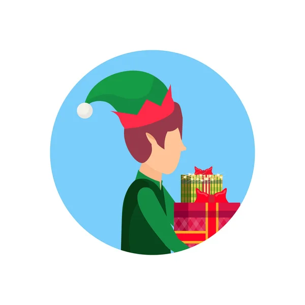 Weihnachten junge gesicht profil avatar elf weihnachtsmann helfer konzept flach männlich cartoon figur portrait isoliert — Stockvektor