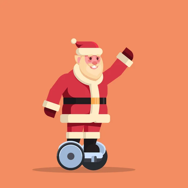 Santa claus passeio scooter elétrico feliz Natal feriado novo conceito de ano plana — Vetor de Stock