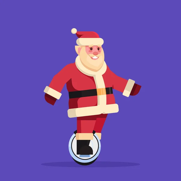 Santa claus passeio elétrico mono roda scooter feliz Natal feriado novo conceito de ano plana — Vetor de Stock