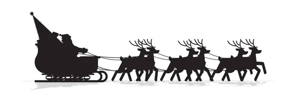 Santa en trineo con silueta de renos feliz navidad feliz año nuevo tarjeta de felicitación vacaciones de invierno concepto aislado horizontal — Vector de stock