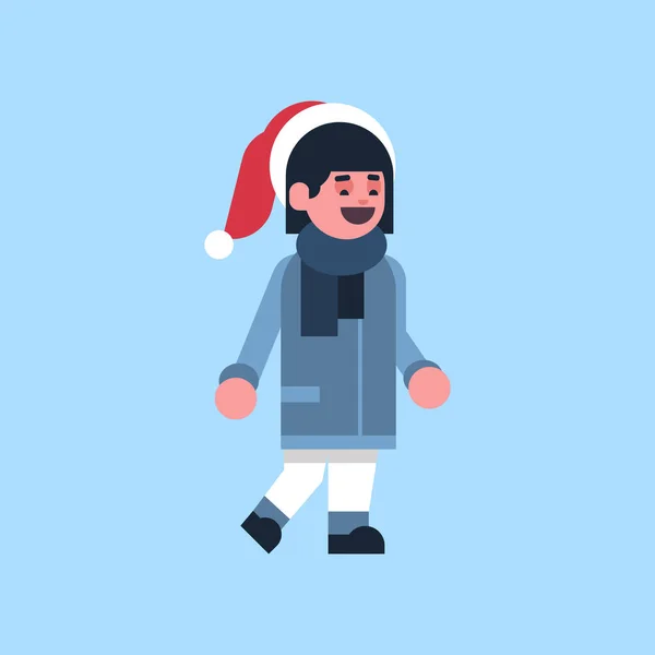 Hombre caucásico santa sombrero rojo feliz navidad feliz año nuevo concepto de dibujos animados masculinos carácter de longitud completa plana — Archivo Imágenes Vectoriales