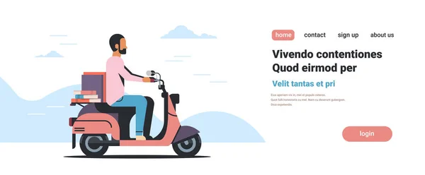 Homem de negócios montando scooter com conceito de educação pilha livro isolado espaço cópia plana horizontal —  Vetores de Stock