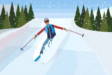 taze kar karlı dağ köknar ağacı orman manzara arka plan kayar kayakçı adam adam düz yatay Kayak Kış tatili